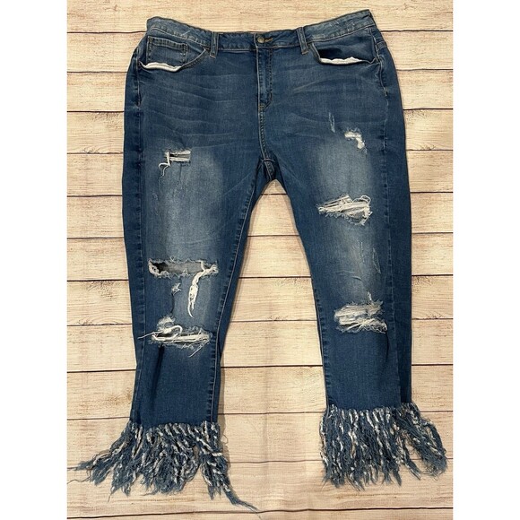 MAP Womens Stretch Jeans Fringe Most Attractive People Blue Jeans Plus Size 3XL - Picture 1 of 8